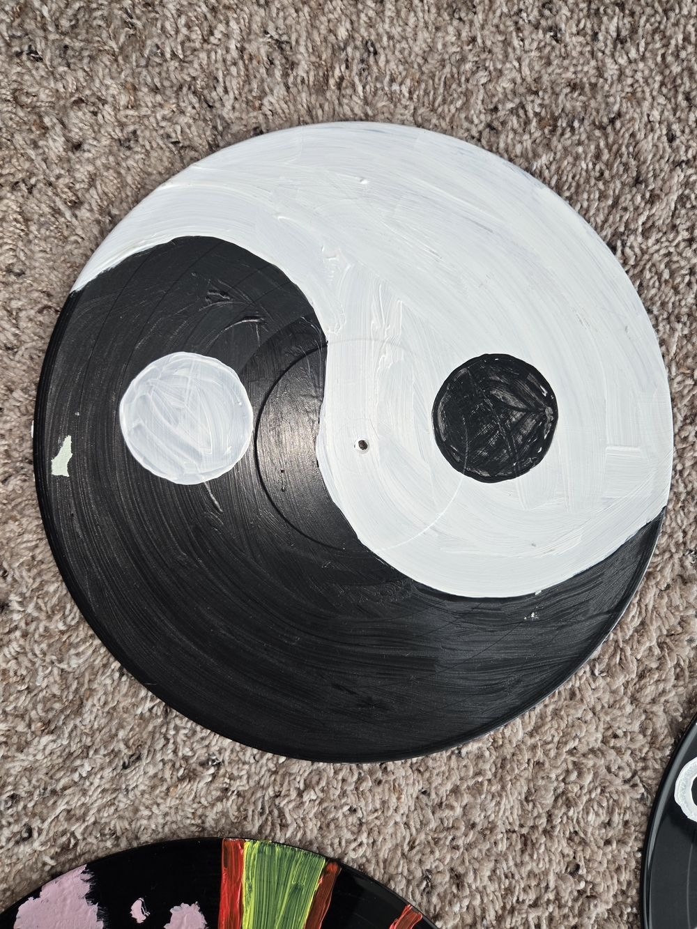 Hand-Painted Yin Yang Vinyl Record Wall Art - Black & White